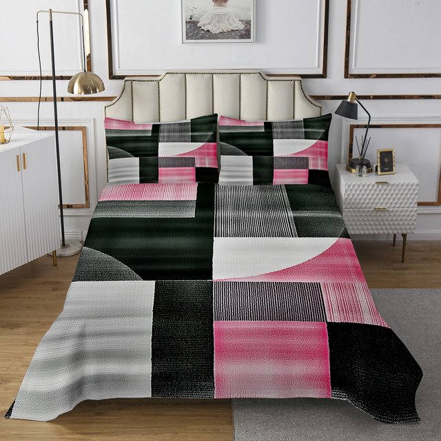 Erosebridal Modern Abstract Coverlet Set King, Geometric Stripe Bedding Set, Minimalst Decor 3pcs