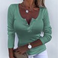 thumbnail image 4 of Timegard Plus Size Tops for Women Ribbed Notched V Neck Long Sleeve Blouse Fall Casual Oing out Tops, 4 of 5