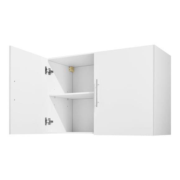 KFFKFF Laundry Room Wall Cabinet, 2-Tier Wall Mounted Hanging Cabinet with Adjustable Shelf, 36 in Cupboard Storage with 2 Doors, White