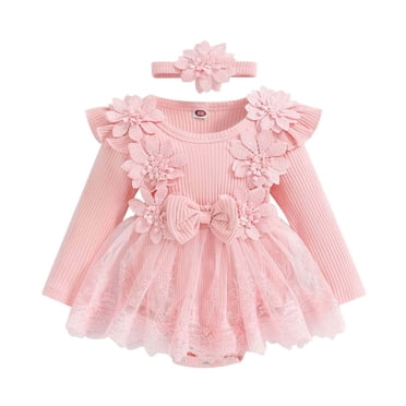 Little Girls Clothes Long Sleeve Flower Bodysuit Summer Bodysuit Rompers Dresses with Headband Two Pieces Set Baby Newborn Clothes 12-18 Months Baby Girls Clothes