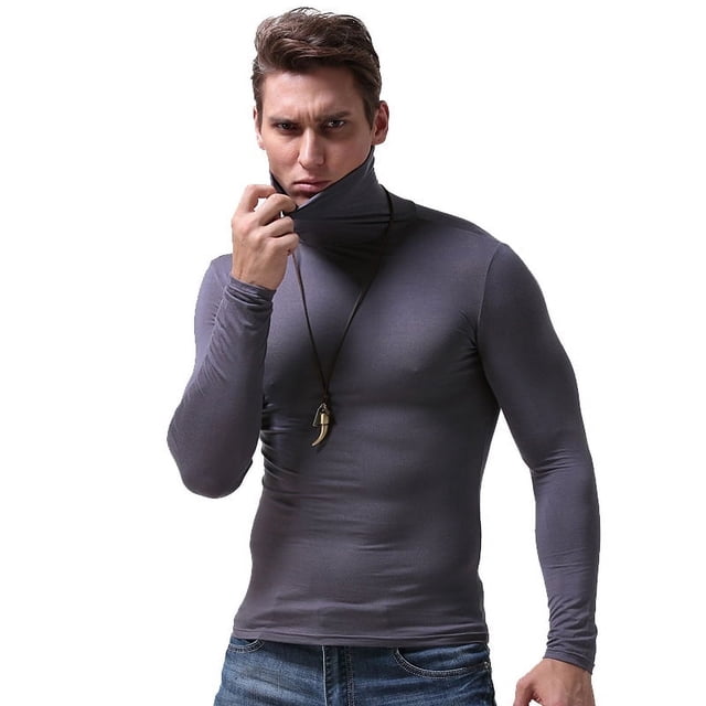 Chandails de Compression Chauds à Manches Longues pour Hommes, Col Roulé, Couche de Base d'Hiver, Haut à Enfiler, T-Shirt Léger (Noir 2TG)
