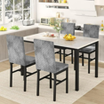 thumbnail image 3 of Stmoze Dining Table Set for 4, 5 Pieces Faux Marble Tabletop Kitchen Table with 4 Velvet Upholstered Chairs, Rectangular Dining Table and Chairs Set for Small Space, Kitchen, Pub, Gray, 3 of 7