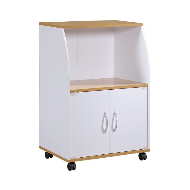 Hodedah Mini Chariot Îlot pour Micro-Ondes à Roulettes avec Armoire, Blanc