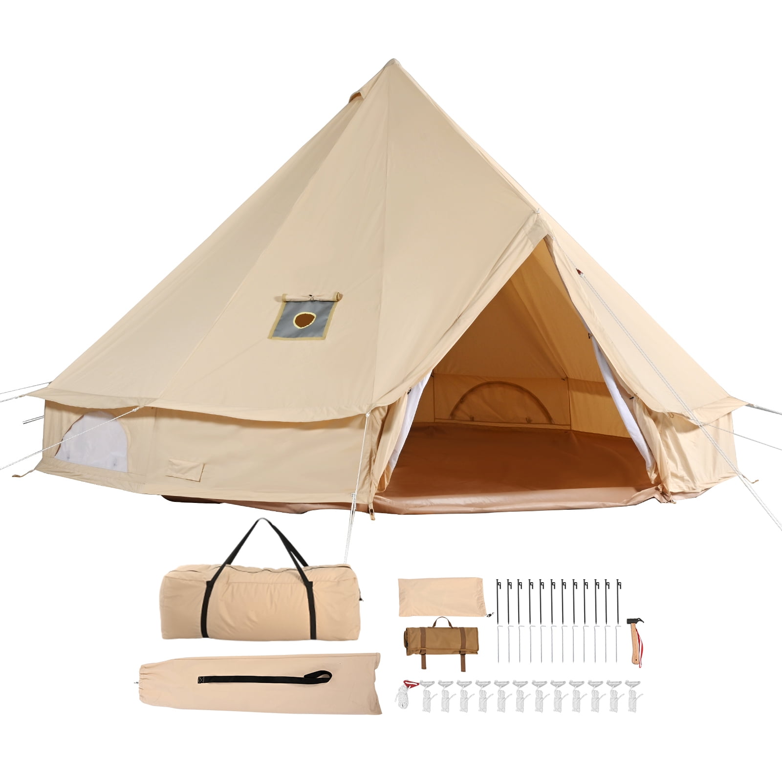 KFFKFF Fabric Yurt Shelter, Quadruple Season 16.4 ft/5 m Tent, Camping Canvas Tent with Chimney Hole,Ventilated Shelter Accommodates Maximum 8 Individuals,Family Outdoors Expedition/Hunting Gathering