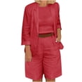 thumbnail image 1 of Mikilon Ensemble Élégant pour Femmes 2 Pcs Couleur Unie Coton Lin Ensemble Décontracté Haut à Manches Longues Chemise + Short Rouge G, 1 of 6
