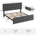 thumbnail image 2 of King Size Bed Frame with 4 Storage Drawers and Headboard, Linen Upholstered Platform Bed Frame with Wooden Slats Support, Button Tufted Design, No Box Spring Needed, Dark Grey, 2 of 9