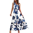 thumbnail image 2 of Pisexur Robes pour Femmes à Col en V Sans Manches Robe Maxi Taille Élastique Robe Évasée à Étages Robe d'Été Mode à Imprimé Floral Robe de Bal d'Été Décontractée Ample Longue Robe Confortable Fluide Robe Portefeuille pour Plage Vacances, 2 of 5
