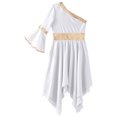 thumbnail image 3 of Alvivi Robe de Danse Liturgique de Louange pour Filles, Métallique, une Épaule, Manche Évasée, Robe d'Église, Performance sur Scène, Blanc, 10, 3 of 5