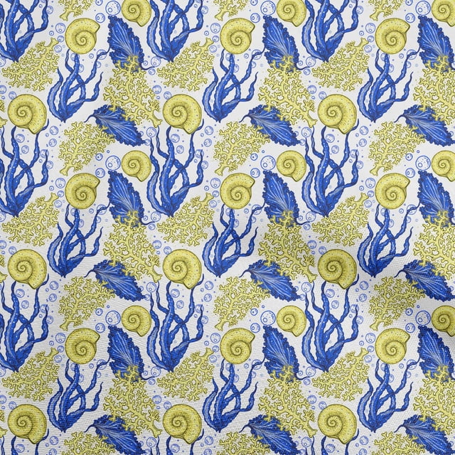 oneOone Cotton Silk Royal Blue Fabric Sea Shells Ocean Sewing Craft Projects Fabric Prints By Yard 42 Inch Wide