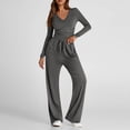 thumbnail image 3 of Diufon Matching Lounge Sets for Women Fall Outfits Long Sleeve V Neck Shirts Wide Leg Drawstring Pants with Pockets, 3 of 9