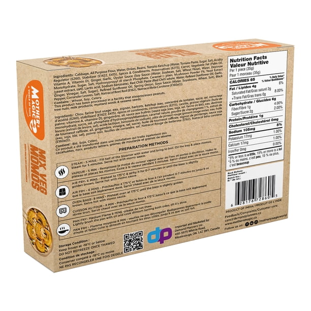 Mothers Magic Momos Mix Veg 350G, Mix Veg Momos – 350 g bag
