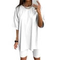 thumbnail image 2 of Ketyyh-chn99 Two Piece Short Set Running Shorts Women Lounge Sets Sets Outfits Short Sleeve Basic Shorts Set White,M, 2 of 5