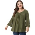 thumbnail image 1 of GRACE & GRANDEUR Women's Plus Size  Casual Solid Raglan Sleeves Tops Green 2X, 1 of 7