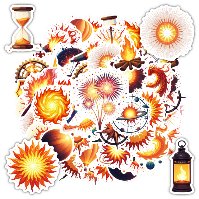 Fiery Stickers Sun Galaxy Stickers Energy Stickers Light Fire Stickers for Notebooks Laptops Guitar