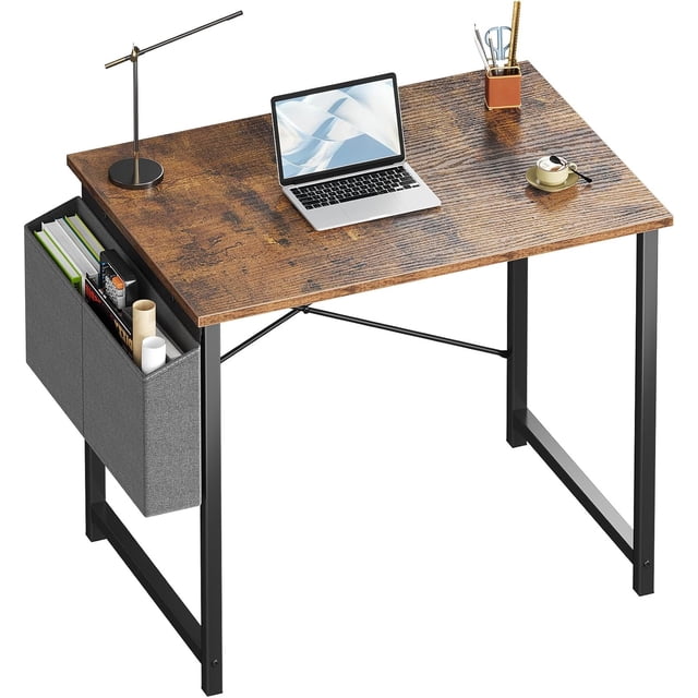 OLIXIS Bureau informatique 31 Inch Home Office Desks pour les petits espaces, Gaming Writing Table de travail avec sac de rangement pour la chambre, Rustic Brown
