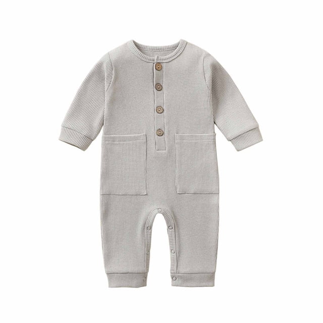 WJSXC Printemps Bébé Filles Garçons Mignon Barboteuse Manches Longues Bouton Chandail Combinaisons Gris