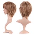thumbnail image 2 of MesaSe Perruque Synthétique Longue Bouclée avec Frange Cheveux Courts Perruques Résistantes à la Chaleur Perruque Complète pour Femmes Blond Mèches, 2 of 4