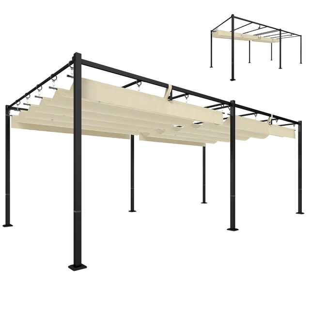 Outsunny 19' x 10' Pergola with Retractable Canopy for Patio, Cream