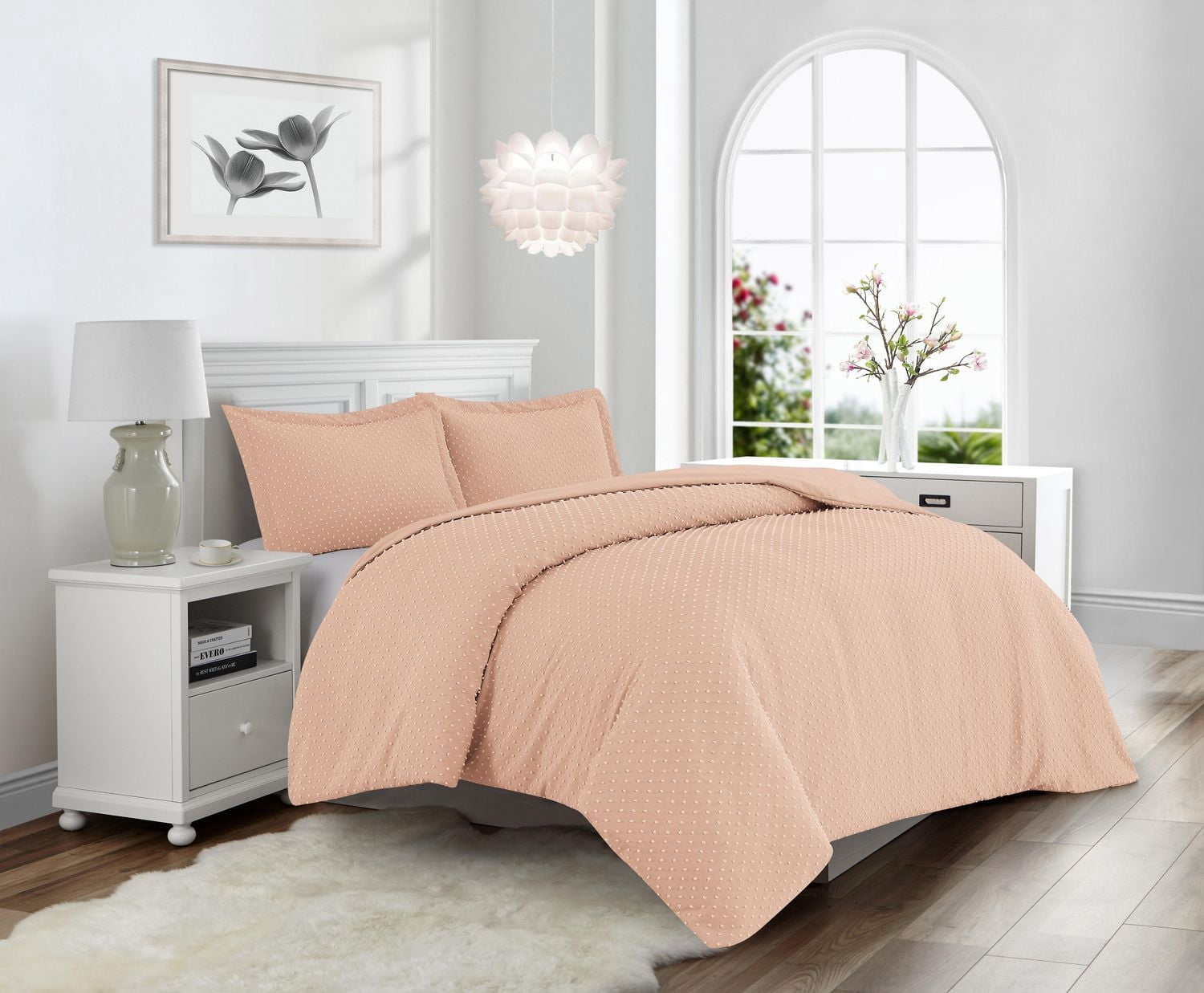Ensemble de housse de couette à texture à pois Swift Home, literie douce toutes saisons avec fermeture éclair, simple, rose