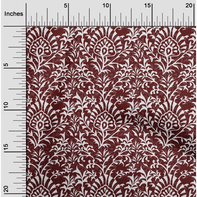 oneOone Georgette Viscose Tissu Rouge Sang Feuilles et Floral à Blocs Matière de Robe Tissu Imprimé Tissu au Mètre 42 Pouces de Large