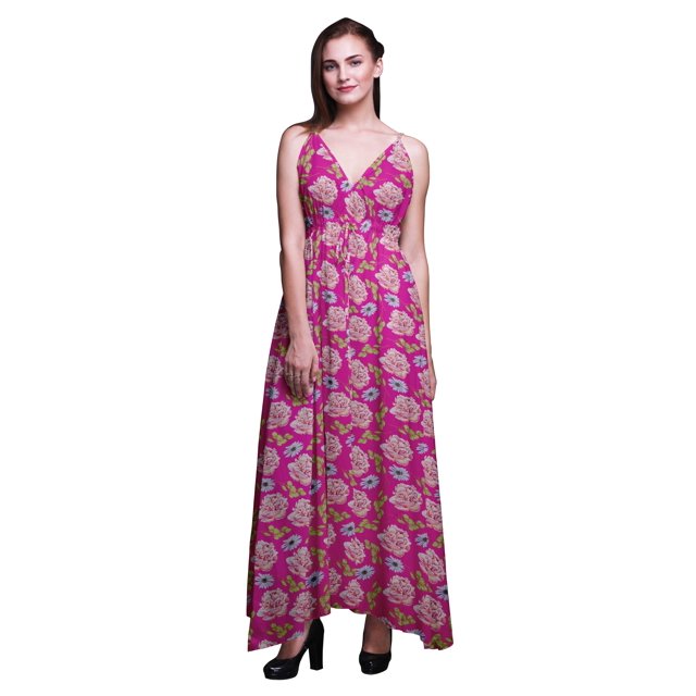 Bimba Robe de Plage Bohème Sans Manches Longue Maxi à Bretelles Imprimée Florale pour Femmes - Très Grand