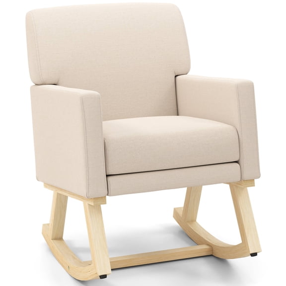 Costway Upholstered Rocking Chair with Widened Backrest Machine-washable Seat Cushion Cover