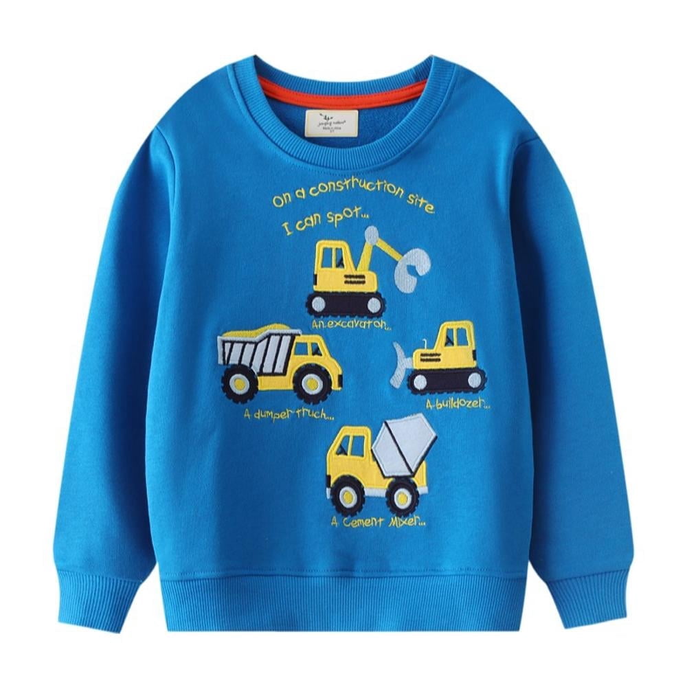 Toddler Boys Cotton Crewneck Sweatshirt Cartoon Car Embroidered Tops for 2-7