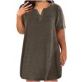 thumbnail image 1 of Penkiiy Robes Grande Taille pour Femmes aux Formes Robe Ample Dames Robe d'Été de Détente Aguichant Petite Col en V Manches Courtes Robe Décontractée L Vert Armée, 1 of 5