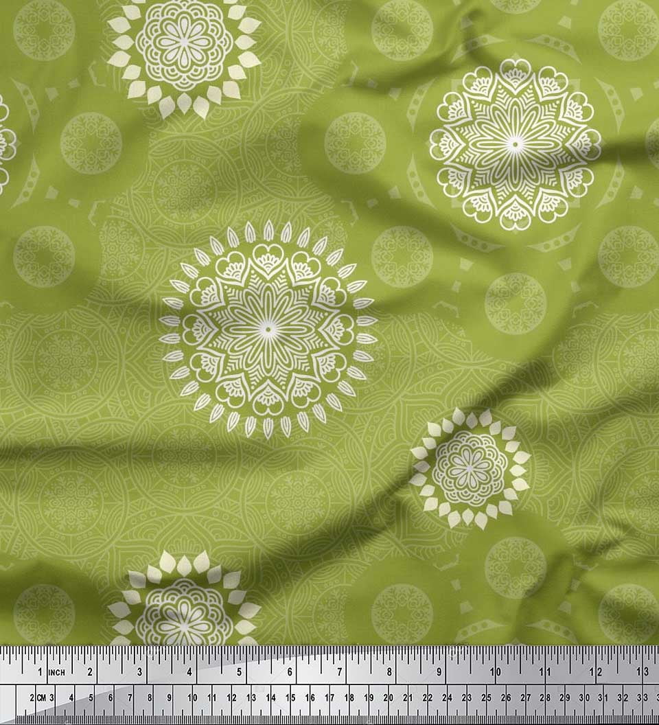 Soimoi Polyester Crepe Fabric Mandala Ethnic Print Fabric by The Yard 52 Inch Wide