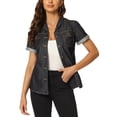 thumbnail image 1 of INSPIRE CHIC Women's Denim Jacket Short Sleeve Collared Button Up Jean Shirt Tops Black L, 1 of 5