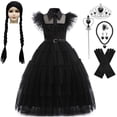 thumbnail image 1 of HAWEE Costume de Wednesday Addams pour Filles Robe d'Addams, Costumes d'Addams Robe de Fête Cosplay d'Halloween 4-13 Ans, 1 of 6