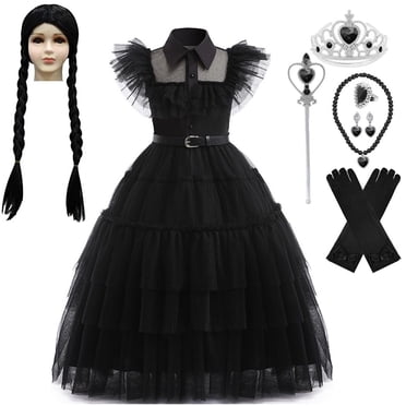 HAWEE Wednesday Addams Costume Girls Addams Dress, Addams Costumes Halloween Cosplay Party Dress 4-13Y