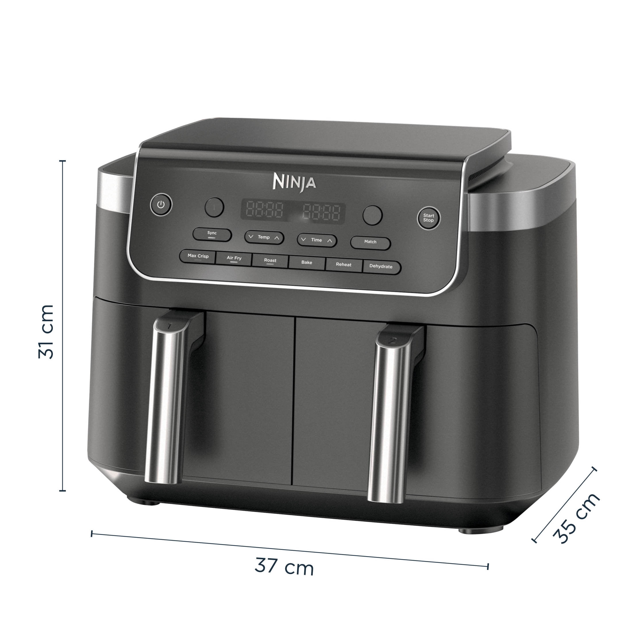 Ninja DualZone Air Fryer 8-Qt, 6-in-1, 2 Baskets, Smart Finish & Match Cook, Air Fry Roast Bake, DZ801C Gray