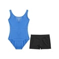 thumbnail image 3 of Moggemol Kids Girls Sheer Mesh Patchwork V-Back Dance Unitards Solid Color Sleeveless Bodysuit with Botty Shorts Set Blue 12, 3 of 7