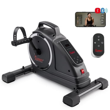 Sunny Health & Fitness Entraîneur Mini Vélo Motorisé Intelligent à Double Fonction, Machine d'Exercice Sous Bureau pour Entraînement Senior, Entraînement Cardio des Bras/Jambes, Lien Bluetooth avec Ap