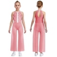 thumbnail image 1 of Oyolan One Piece Rompers Overall for Girls Rhinestones Dance Bodysuit Disco Party Wide Leg Pants Playsuit Pink 10, 1 of 4