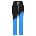 thumbnail image 4 of FAIWAD Straight Leg Linen Pants for Women Drawstring High Waist Long Pants Color Block Loose Trousers with Pockets, 4 of 4