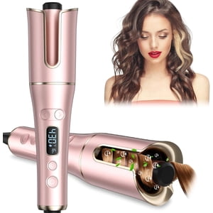Fer à friser automatique, la baguette de courbure automatique 4 Températures & 3 Chronomètres & LCD Affichage, curling en fer avec 1" Grande barre tournante, double tension A