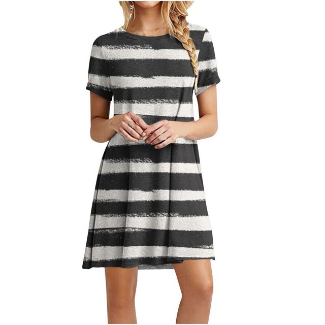 Birdeem Robe Décontractée pour Femmes à Blocs de Couleur Imprimée à Manches Courtes et à Col Rond