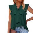 thumbnail image 2 of Dealovy Work Tank Tops for Women Cap Sleeve Ruffle V Neck Lace up Dressy Casual Solid Color Blouses, 2 of 7