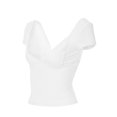 thumbnail image 3 of Gupgi Women Deep V Neck T-Shirts Solid Color Short Sleeve Low Cut Slim Crop Top, 3 of 6