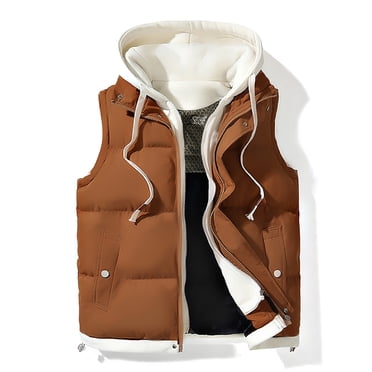 Pisexur Mens Winter Vest Casual Hooded Drawstring Puffer Vest Solid Color Zipper Button Outerwear Vests Sleeveless Warm Winter Vest Jacket Plus Size Puffy Vest with Pockets L-5XL