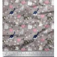 thumbnail image 1 of Soimoi Poly Georgette Fabric Heart,Footprint & Cat Animal Print Sewing Fabric Yard 52 Inch Wide, 1 of 3