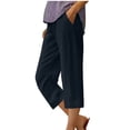 thumbnail image 2 of DPTALR Women's Summer Cotton And Linen Solid Color Pockets Elastic Waist Capris Shorts Pants, 2 of 4