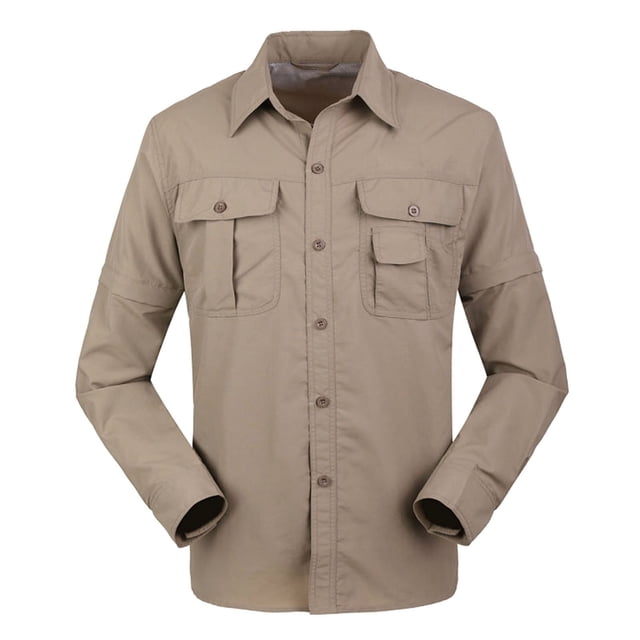 AherBiu Chemises de Travail pour Hommes à Manches Longues Détachables, Boutonnées, Col à Revers, Coupe Ajustée, Hauts de Randonnée en Plein Air