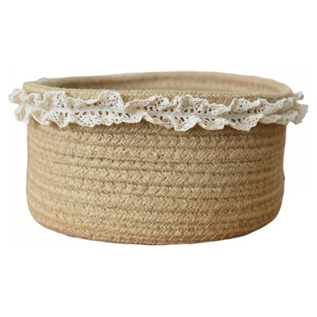 Panier en Corde de Coton et Lin Panier de Rangement Panier à Collations en Dentelle avec Poignée
