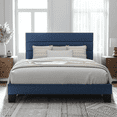thumbnail image 4 of Allewie Queen Size Platform Bed Frame with Fabric Upholstered Headboard, Navy Blue, 4 of 7