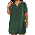 thumbnail image 1 of Penkiiy Robes Grande Taille pour Femmes aux Formes Robe Ample Dames Robe d'Été de Détente Aguichant Petite Col en V Manches Courtes Robe Décontractée 5TG Vert, 1 of 5