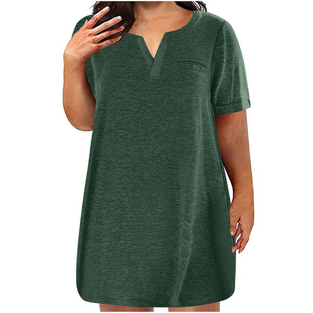 Penkiiy Robes Grande Taille pour Femmes aux Formes Robe Ample Dames Robe d'Été de Détente Aguichant Petite Col en V Manches Courtes Robe Décontractée 5TG Vert