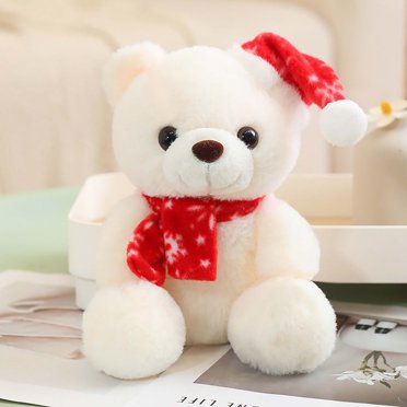 Meitianfacai Christmas Gift Scarf Cute Bear Doll Plush Toy Christmas Hat Bear Doll Cloth Doll, White